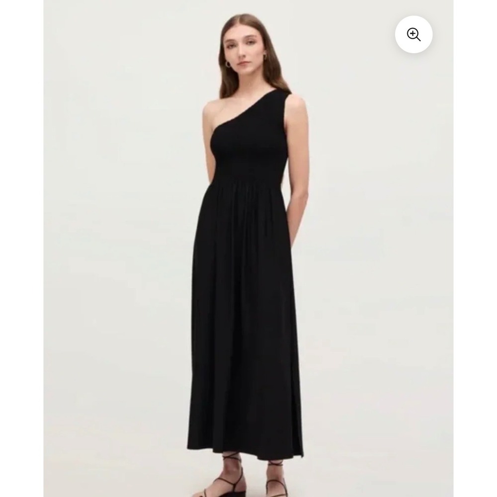 Hill House Home The Thea Nap Dress Black One Shoulder Smocked Maxi Dress Small